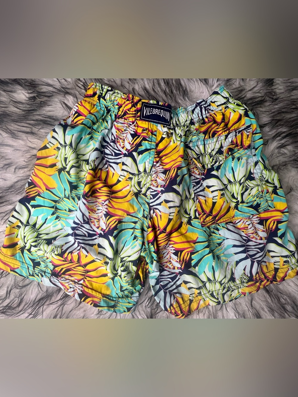 Vilebrequin Yellow Teal Navy Tropical Swim Shorts